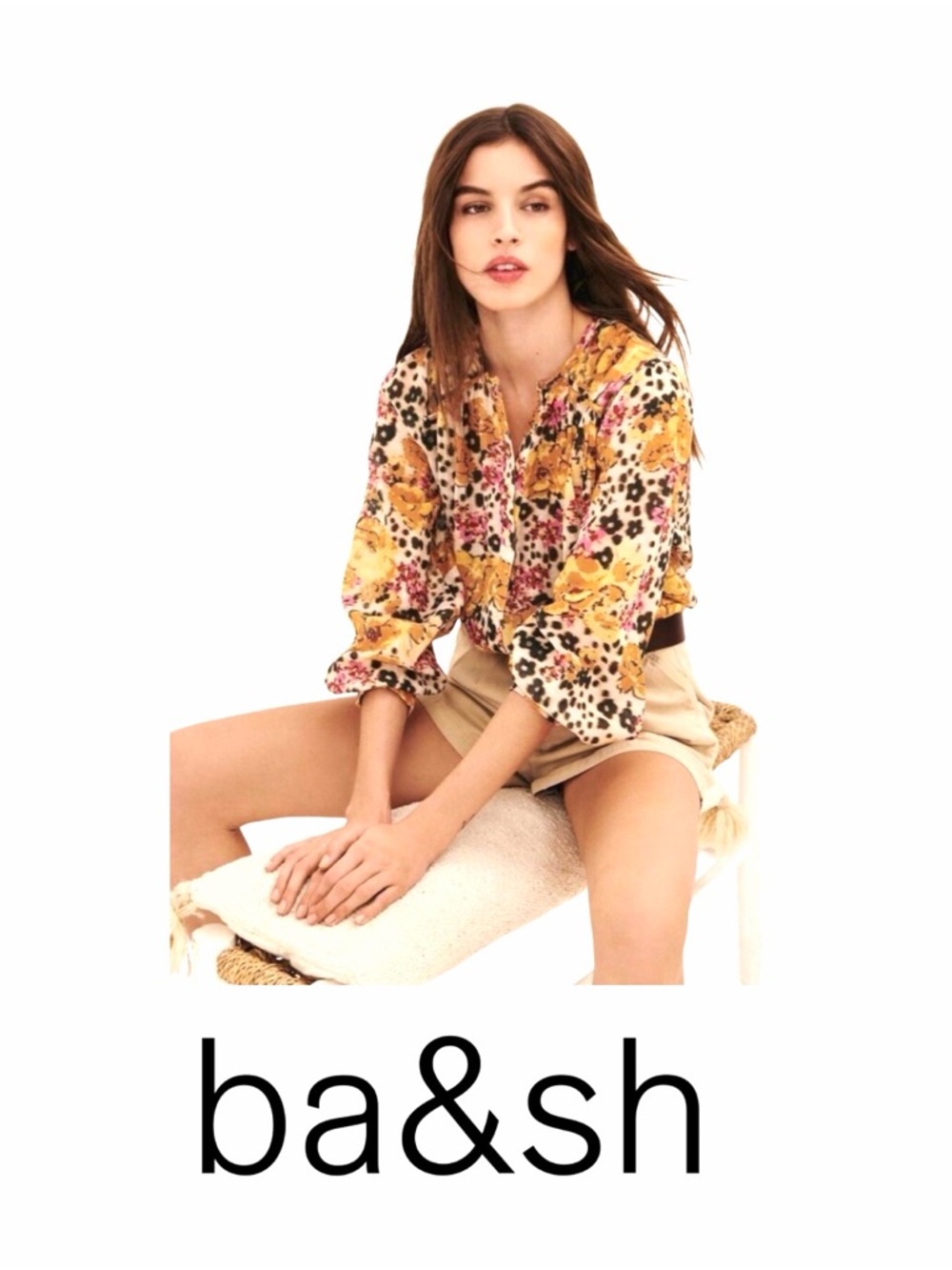 ba&sh Floral Button-Down Blouse in Mustard Yellow and Pink